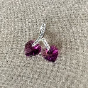 Swarovski Crystal and Amethyst Sterling Silver Double-Heart Pendant